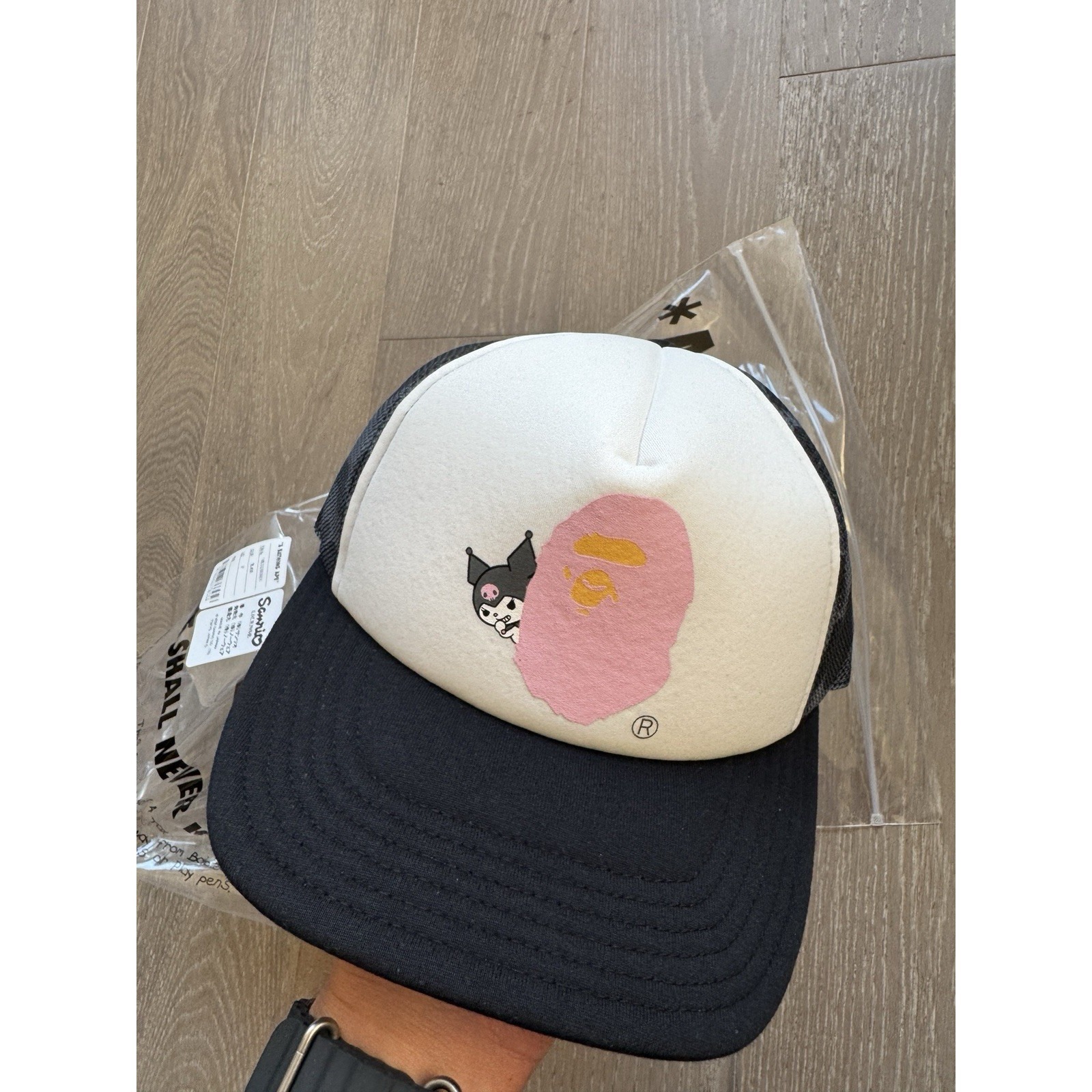 A Bathing Ape Sanrio Kuromi Hello Kitty Abc Camo Mesh Cap Hat Os In Hand